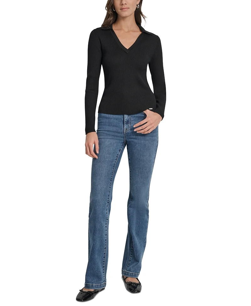 Dkny Jeans Petite Ribbed Johnny-Collar Sweater