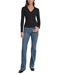 Dkny Jeans Petite Ribbed Johnny-Collar Sweater