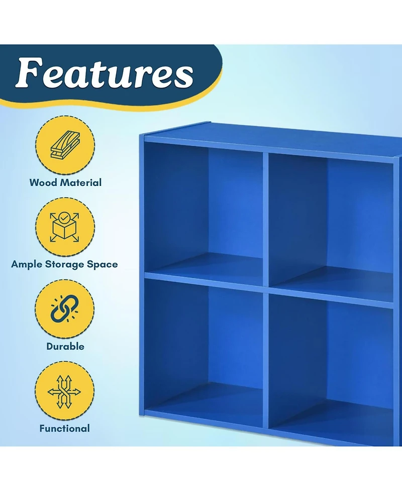 Kings Brand Furniture George 4-Cube Children's Bookcase, Kids Toy Storage Shelf Organizer for Playroom, Bedroom, Nursery School