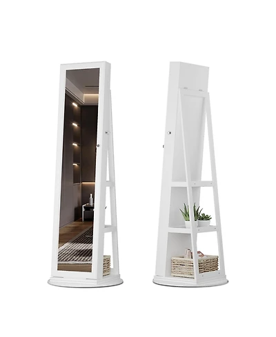 Vlsrka Rotatable full-length jewelry mirror cabinet with compartments and built-in Led lights.