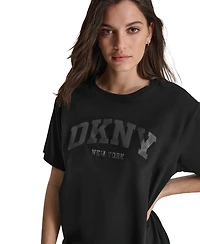 Dkny Sport Women's Varsity Satin Logo Oversized Cotton T-Shirt