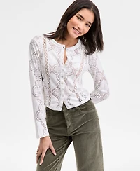 Free People Women's Button-Front Long Sleeve Lace Top