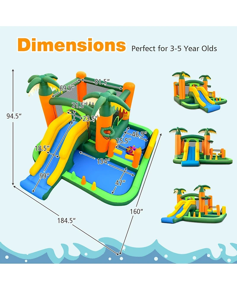 Gymax Tropical Inflatable Bounce Castle 8-in-1 Giant Jumping House with 680W Blower