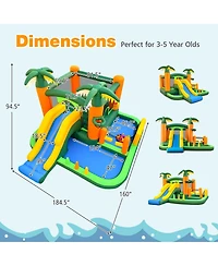 Gymax Tropical Inflatable Bounce Castle 8-in-1 Giant Jumping House with 680W Blower