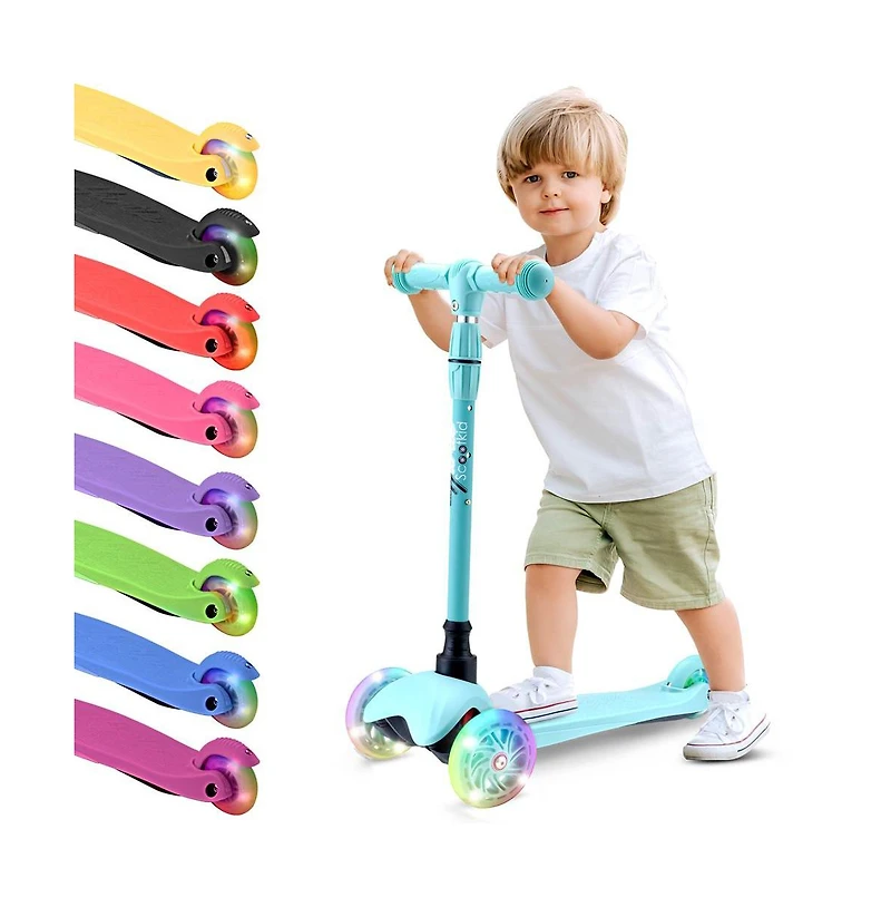 Lightweight and Adjustable Mini Kickboard Scooter with Led Light Wheel for Kids (Teal Blue)