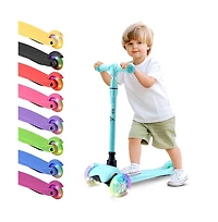 Lightweight and Adjustable Mini Kickboard Scooter with Led Light Wheel for Kids (Teal Blue)