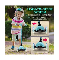Lightweight and Adjustable Mini Kickboard Scooter with Led Light Wheel for Kids (Teal Blue)