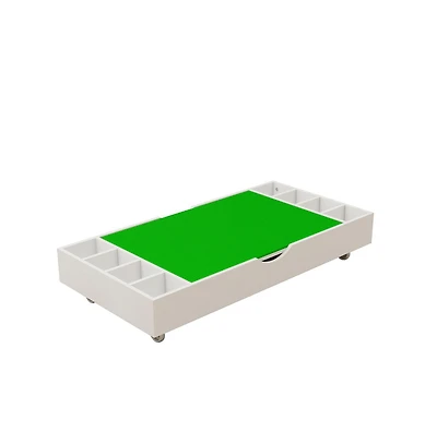 Cesicia 2 in 1 Rollaway Play Table and Toy Organizer Compatible with Lego Suitable for Storing Under Bed or Sofa-White