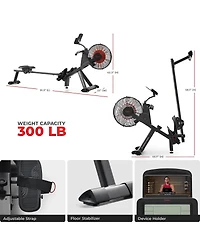 Sunny Health & Fitness Premium Smart Magnetic Air Rower, 300LB Weight Capacity, Free SunnyFit App w/ Bluetooth