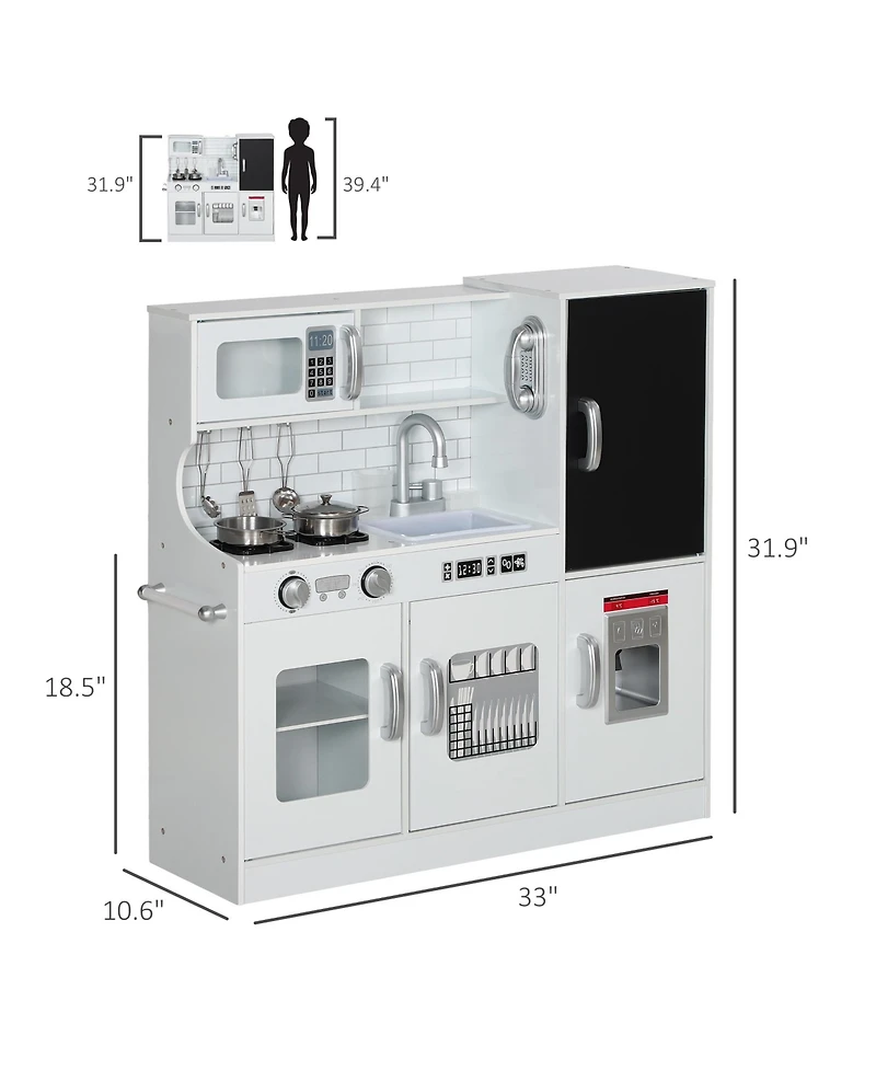Cesicia Kids Kitchen Playset Pretend Play Toy Kitchen with Play Phone, Chalkboard, Towel Rack, Ice Maker, 5 Accessories, Storage Space
