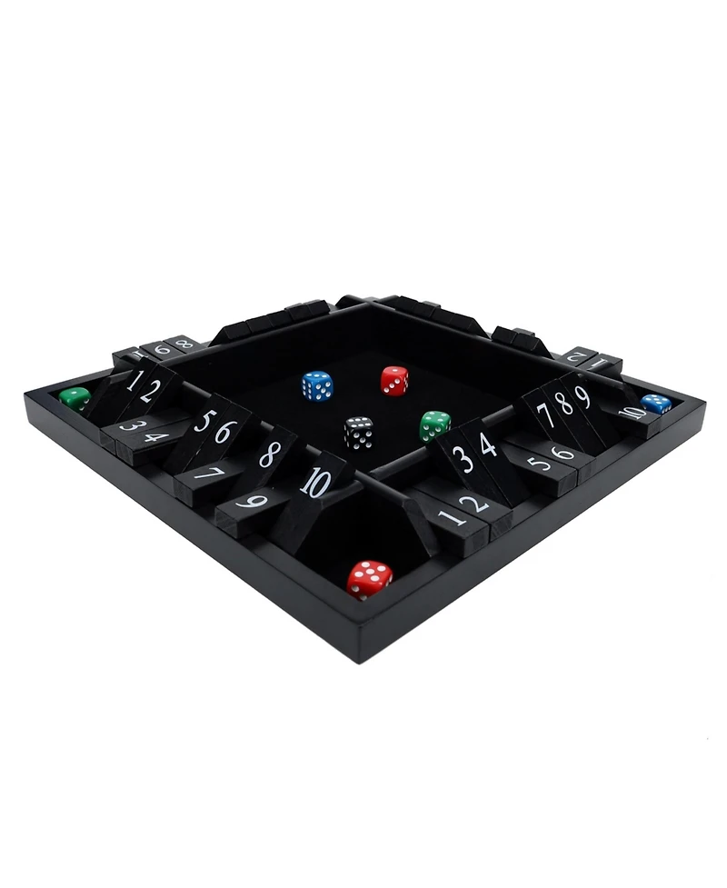 Pacific Shore Games 4 Player Shut the Box Dice Board Game with Black Stained Wood - 12 in