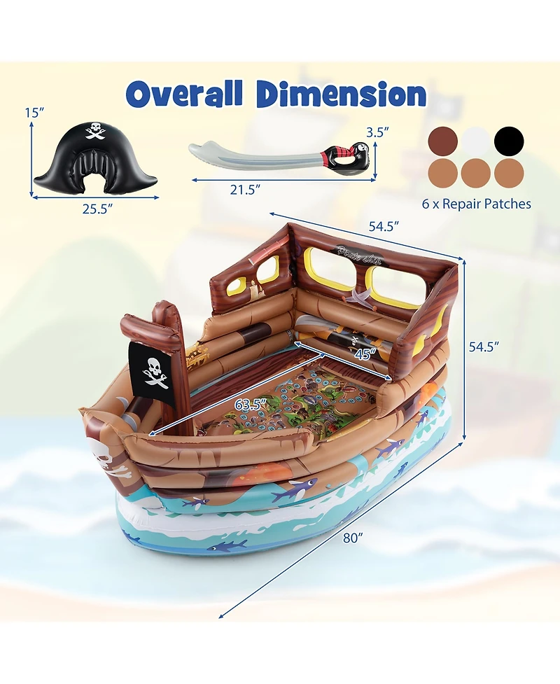 Gymax Inflatable Pirate Ship Playhouse w/ Built in Motor Inflatable Toy Sword