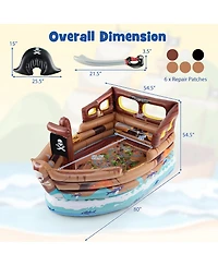 Gymax Inflatable Pirate Ship Playhouse w/ Built in Motor Inflatable Toy Sword