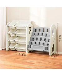 Sugift Kids Toy Organizer and Bookshelf, 2-in-1 Storage Shelf with 9 Bins & 4 Book Slots