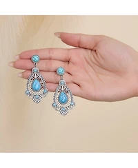 Jessica Simpson Silver-Tone Filigree Teardrop Earrings in Blue