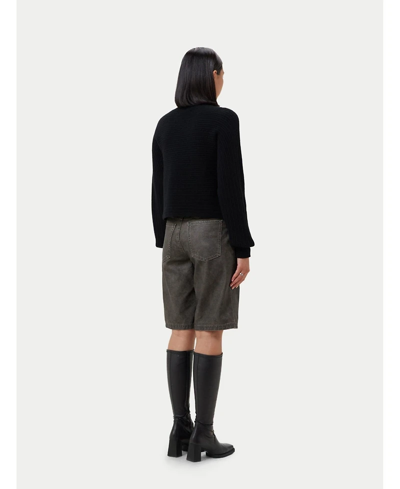 Gobi Cashmere Cropped T-Neck Sweater