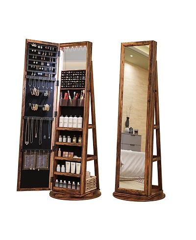 Vlsrka Rotatable full-length jewelry mirror cabinet with compartments and built-in Led lights.