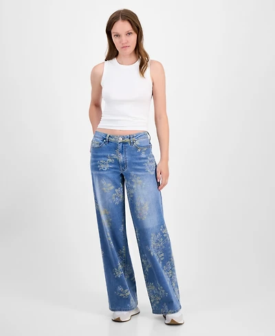 Madden Girl Juniors' Floral-Print Ultra 90's Jeans