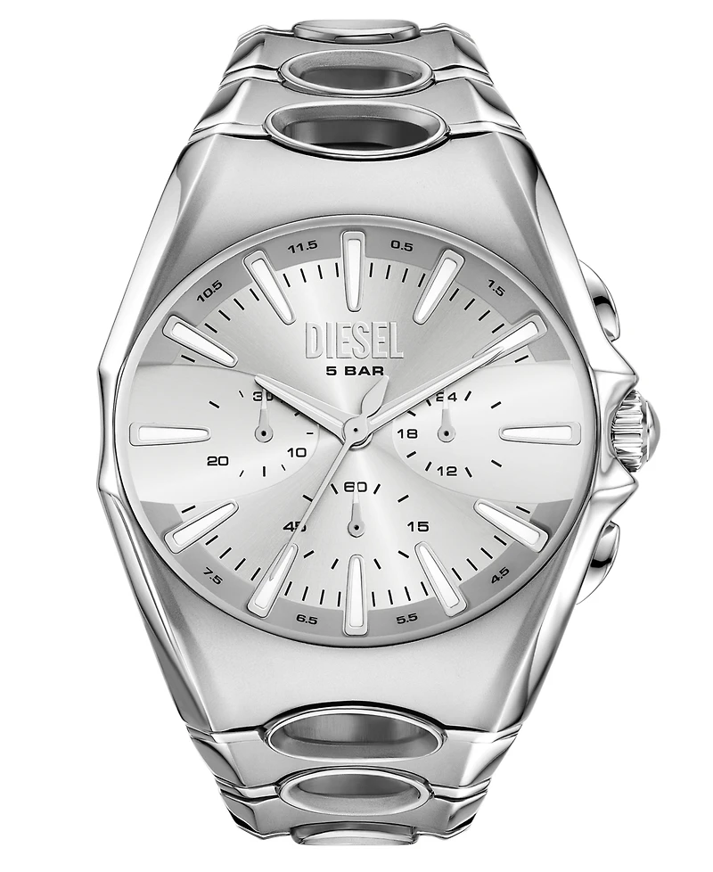 Diesel Men's D-Curve Quartz Chronograph Silver Stainless Steel Watch, 48mm