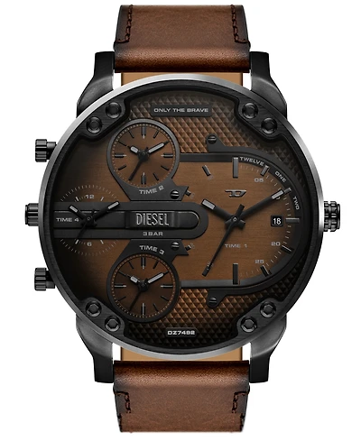Diesel Men's Mr. Daddy Slim Quartz Three-Hand Date Brown Leather Watch, 54mm
