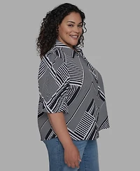 Karl Lagerfeld Paris Plus Geo-Print Puff-Sleeve Shirt