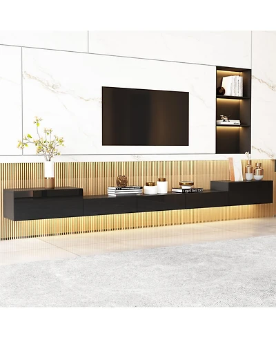 Black wall-mounted Tv stand, entertainment center with five drawers, media console with light strip