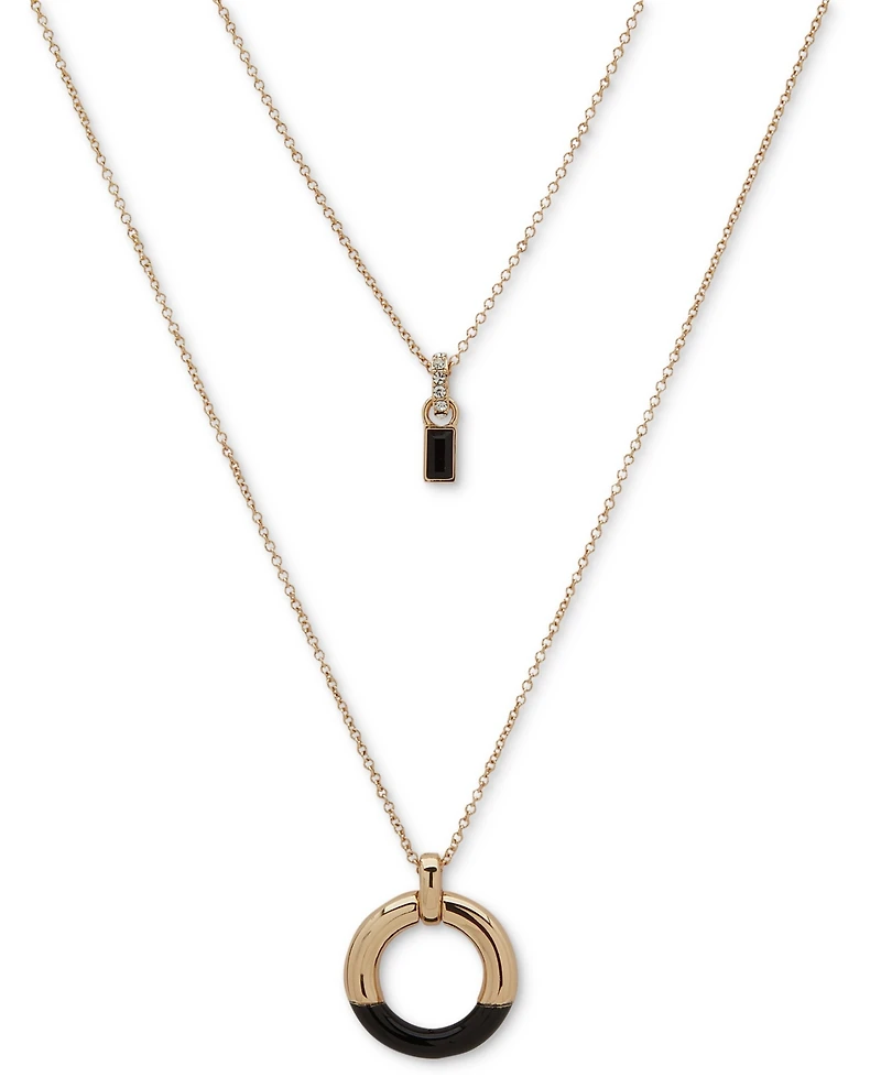 Dkny Gold-Tone Crystal & Ring Layered Pendant Necklace, 16" + 3" extender