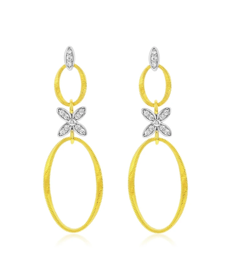 Suzy Levian Golden Helix Sterling Silver & Cubic Zirconia Flower Double Circle Coil Earrings