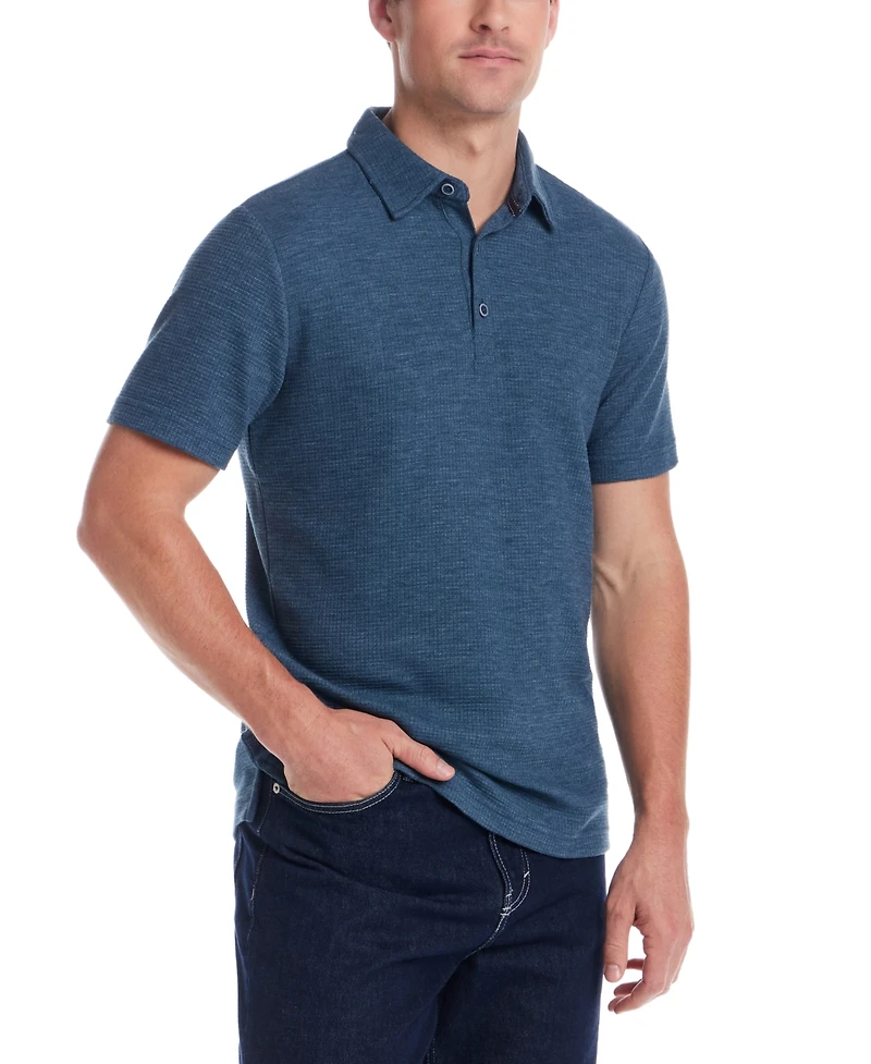 Weatherproof Vintage Men's Short Sleeve Stretch Waffle-Knit Polo Shirt