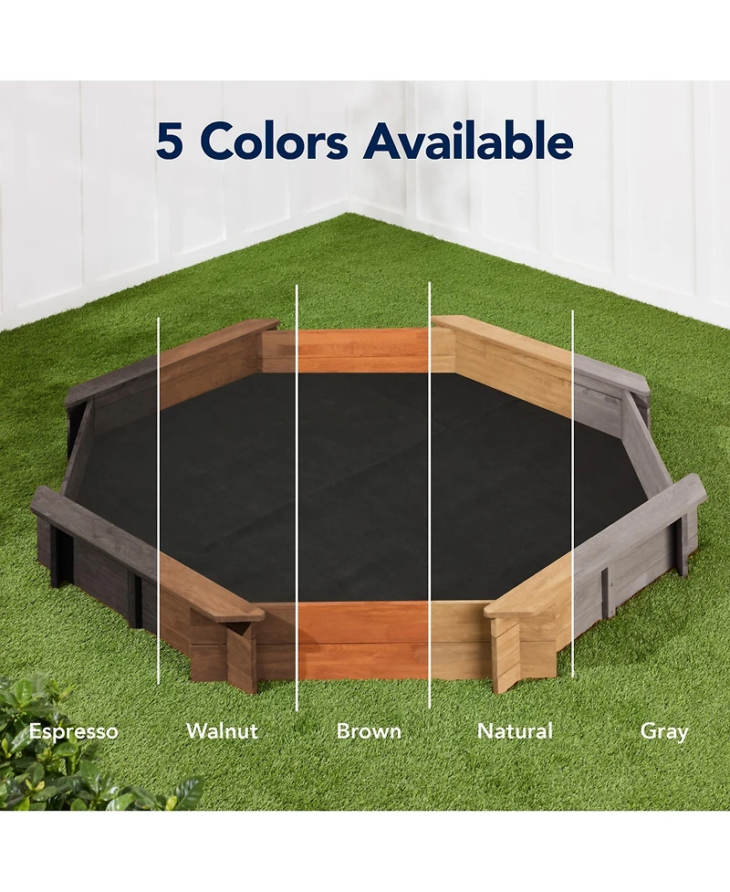 Best Choice Products Kid's Octagonal Wooden Outdoor Sandbox w/ Benches, 8 Seats, Cover, Xl Sandpit, Liner