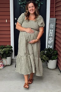 Pinkblush Maternity Olive Gingham Smocked Midi Dress