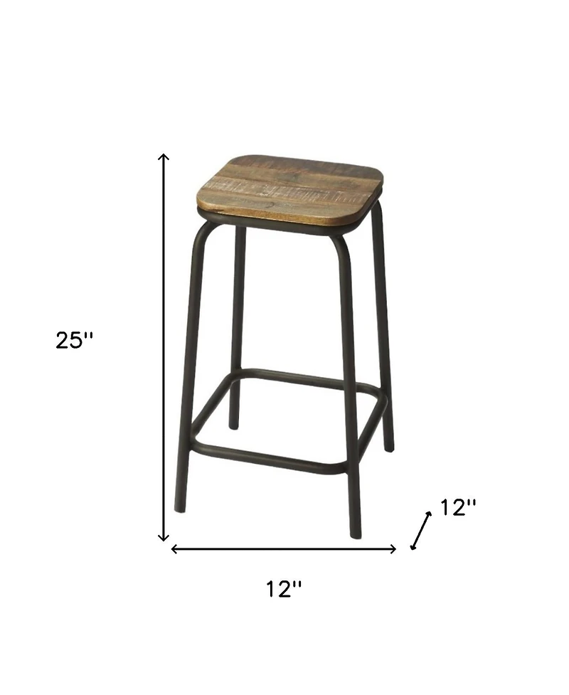 Solid Wood and Iron Backless Counter Height Bar Chair