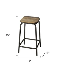Solid Wood and Iron Backless Counter Height Bar Chair