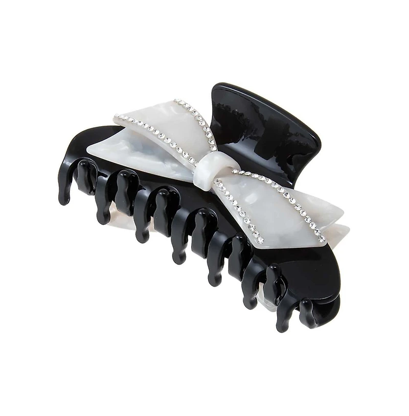 White & Black Bow Medium Claw Clip By Adina Eden