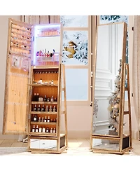 Vlsrka Jewelry freestanding storage mirror cabinet with shelves, built-in lights, and rotating feature.