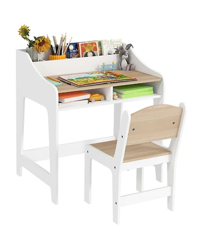 Qaba Kids Desk and Chair Set, Children Study Table with Chair,