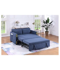Homlux 55.5"W Navy Teddy Velvet Sleeper Loveseat with Dual-Pull Sleeper Design