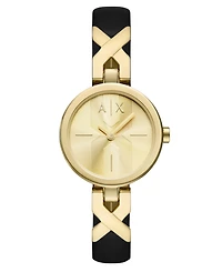 A|X Armani Exchange Women's Quartz Two-Hand Black Leather Watch, 32mm