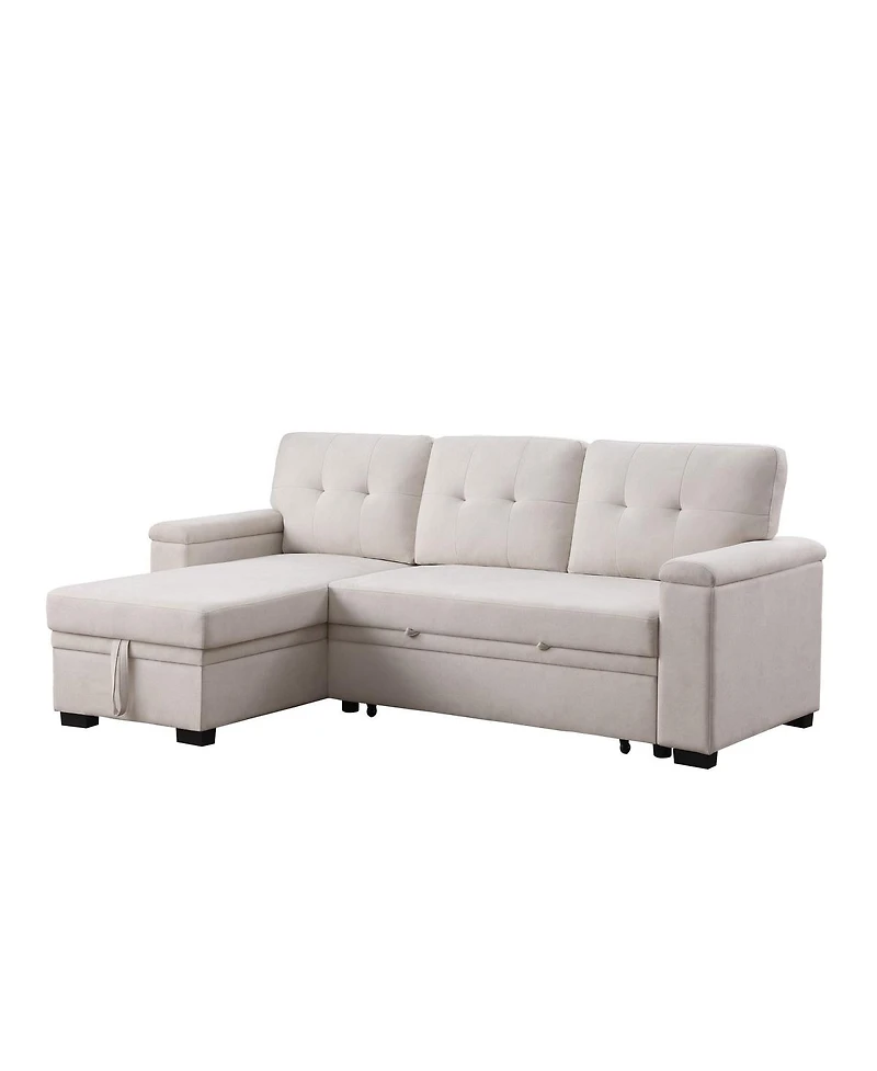 Homlux 84.5"W Beige Woven Fabric Reversible Sleeper Sectional Sofa with Storage Chaise