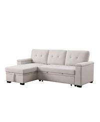 Homlux 84.5"W Beige Woven Fabric Reversible Sleeper Sectional Sofa with Storage Chaise