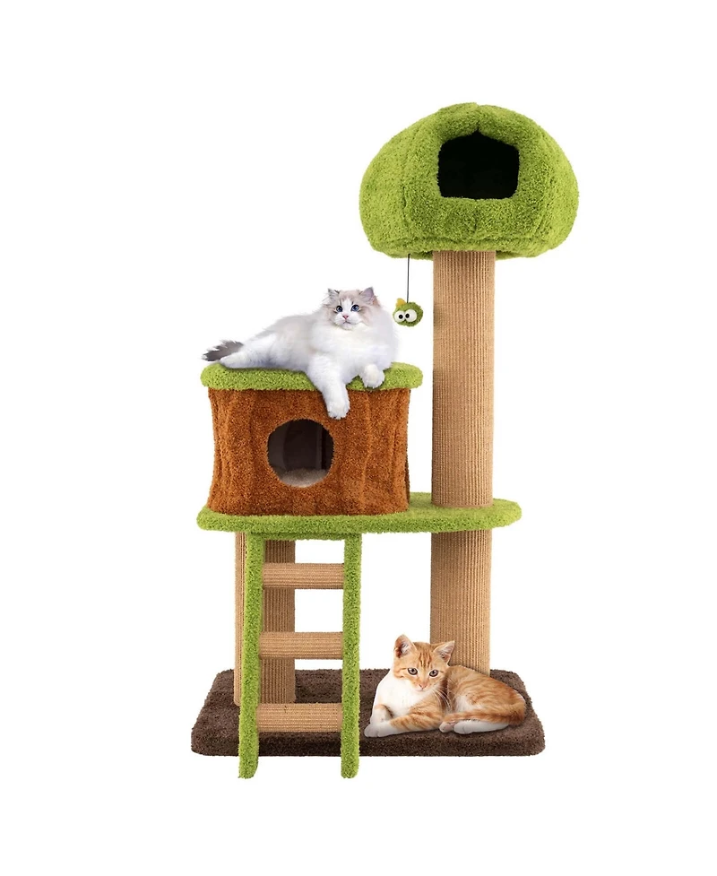 Costway 56" Tall Cat Tower with Mushroom-shaped Nest Condo Climbing Ladder Teasing Ball