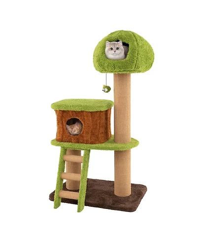 Costway 56" Tall Cat Tower with Mushroom-shaped Nest Condo Climbing Ladder Teasing Ball