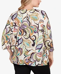 Alfred Dunner Plus Classic Abstract Scroll Split Neck Top