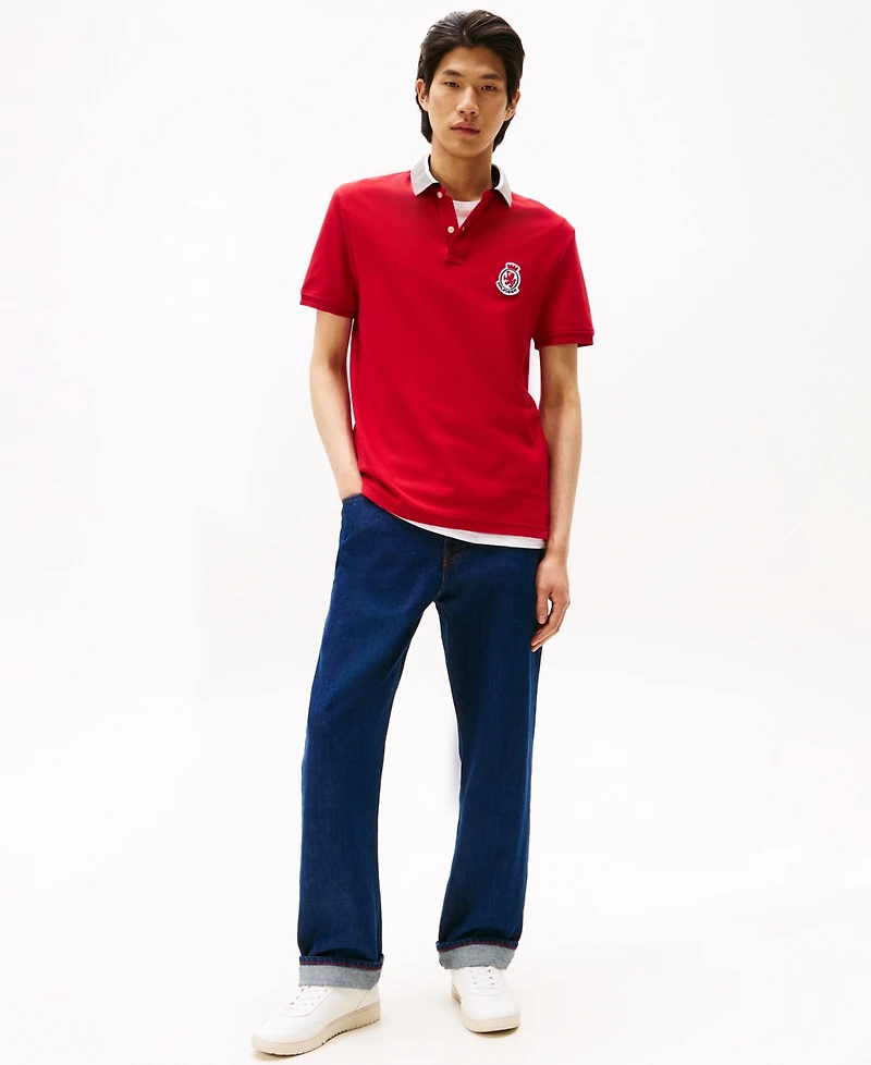 Tommy Hilfiger Men's Regular-Fit Herringbone Collar Embroidered Crest Polo Shirt