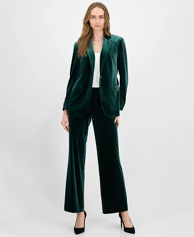 Anne Klein Women's Velvet High-Rise Pull-On Wide-Leg Pants