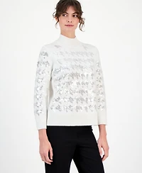 Anne Klein Women's Houndstooth Sequin Mock-Neck Sweater