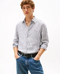 Tommy Hilfiger Men's Pigment-Dyed Stripe Linen Button Up Shirt