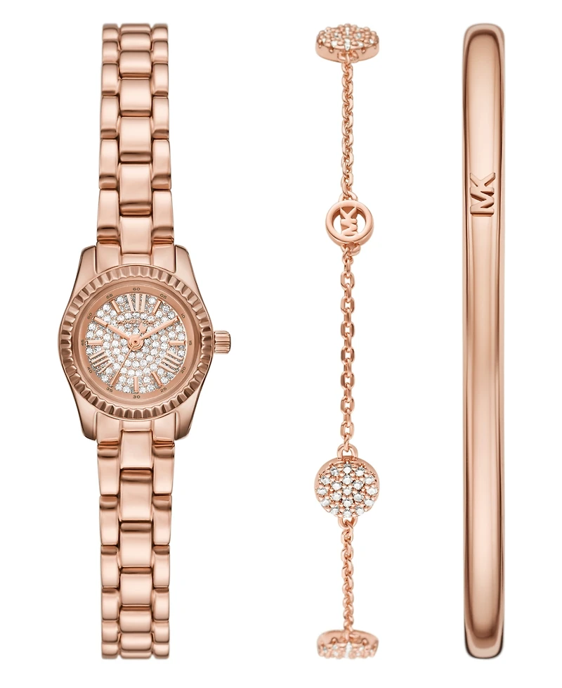 Michael Kors Women's Lexington Three-Hand Rose Gold-Tone Stainless-Steel Watch, 19mm and Bracelet Gift Set