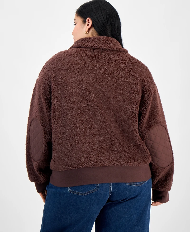 Hippie Rose Trendy Plus Fleece Quilted-Pocket Jacket