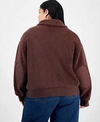 Hippie Rose Trendy Plus Fleece Quilted-Pocket Jacket